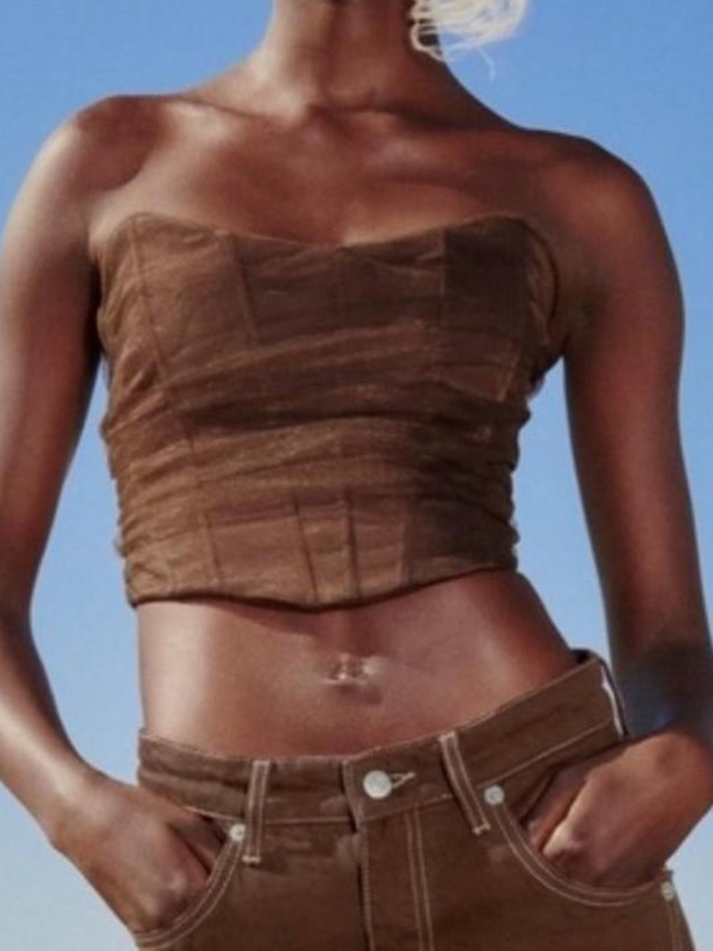 Zara Brown Mesh Corset Cami Top